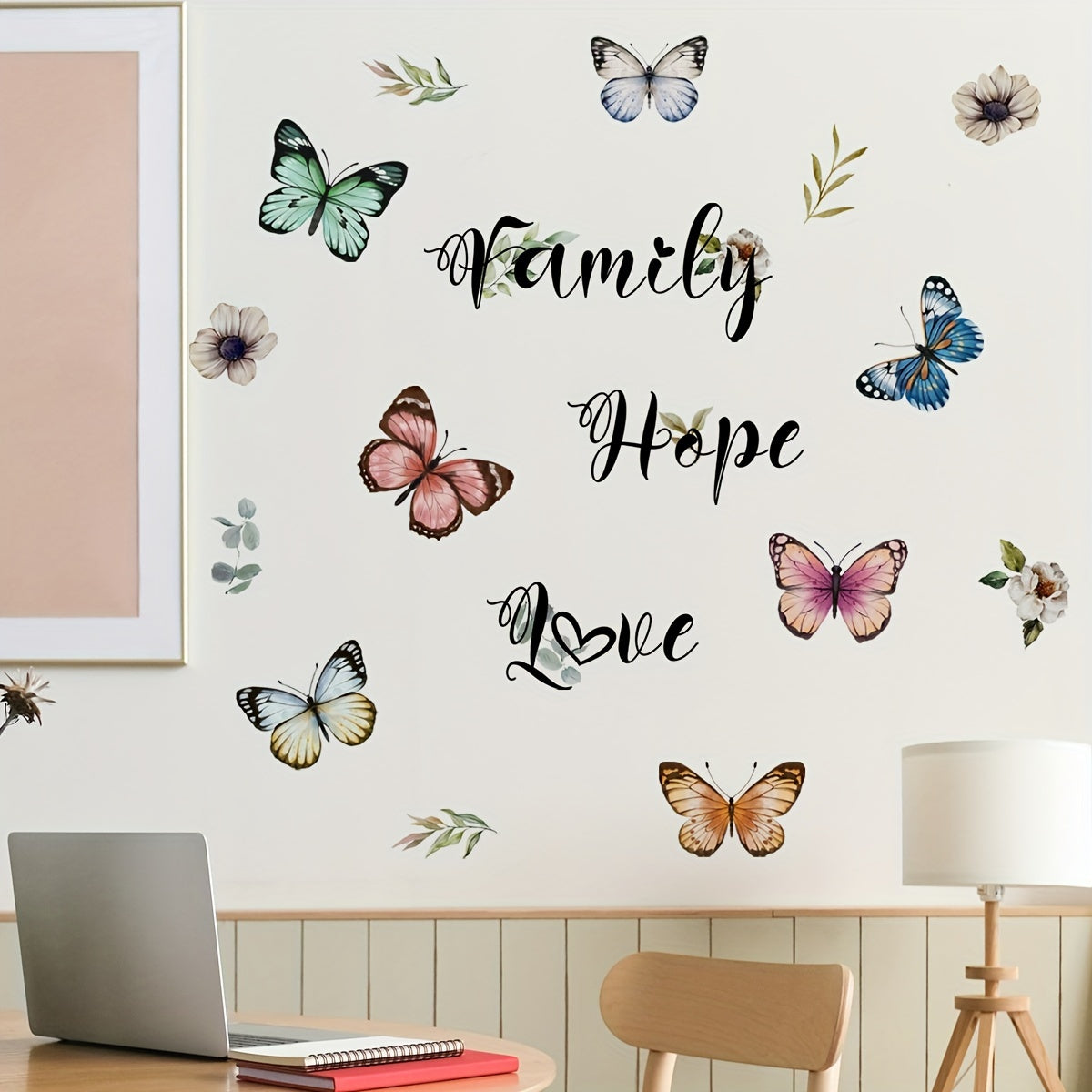 Elegant Butterfly & Floral Wall Decals - Self-Adhesive PVC Stickers For Living Room And Bedroom Decor, Easy Apply On Glass Surfaces