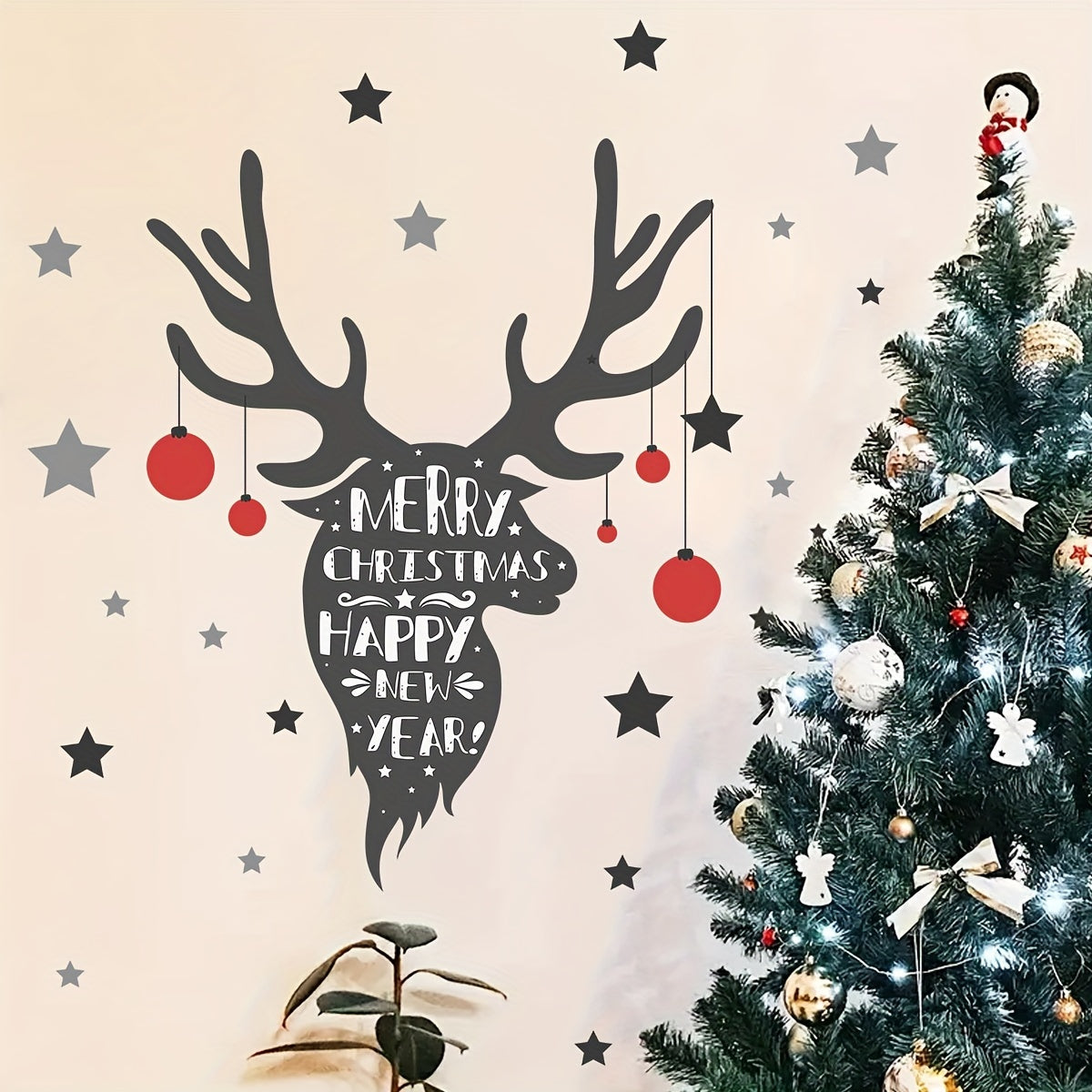 Christmas Elk Wall Decals - Self-Adhesive, Removable PVC Stickers for Bedroom, Living Room, and Porch Decor