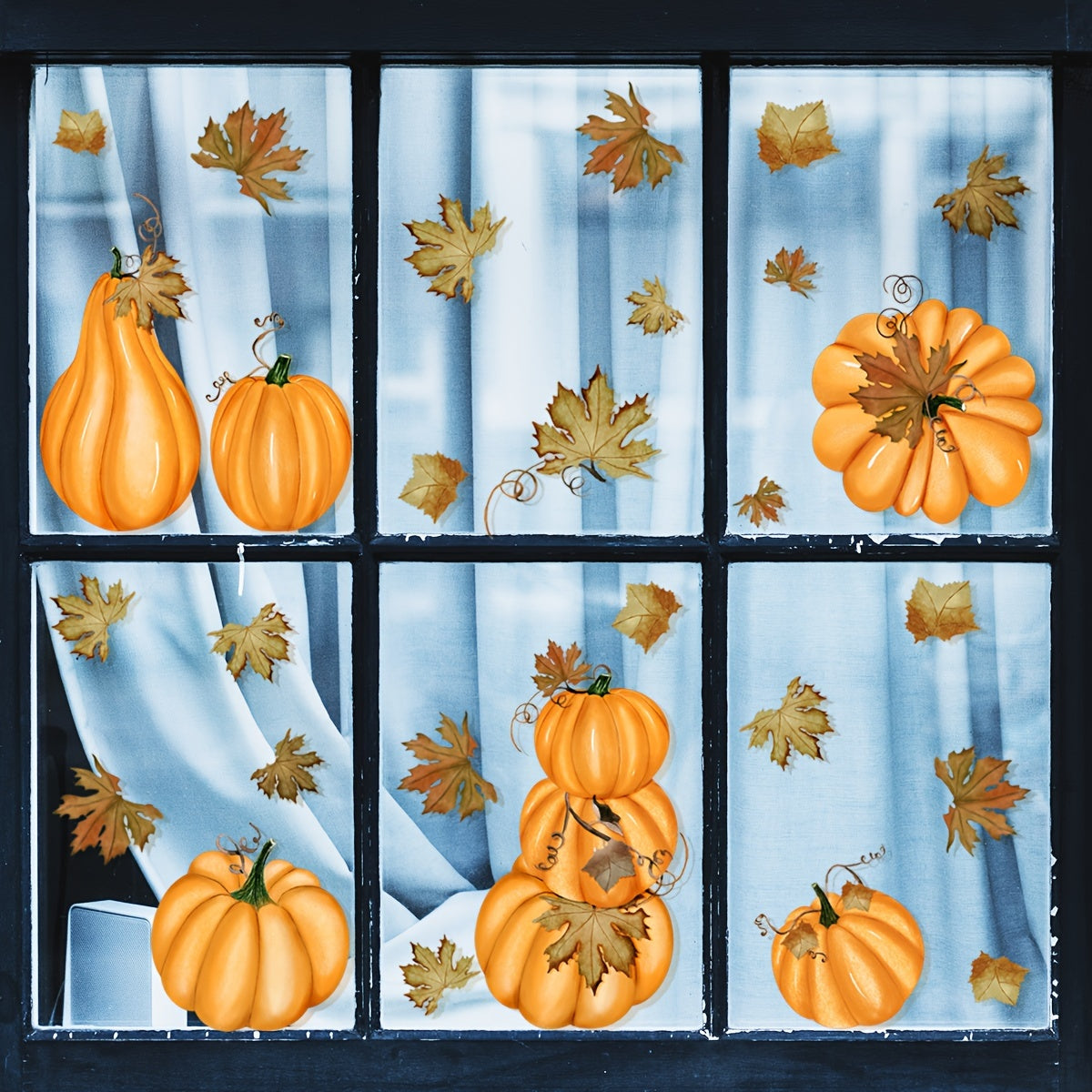 1 Set/2 Sheets, Classic Autumn Pumpkin And Maple Leaf Wall Stickers, Suitable for Thanksgiving Autumn Glass Home Decor And Window Decoration