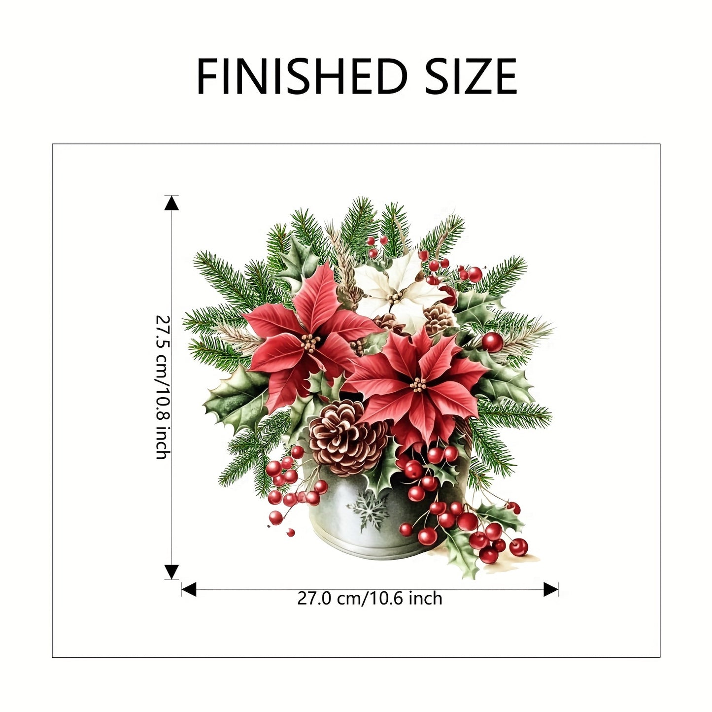 Festive Christmas Pine Cone & Floral Potted Plant Toilet Decal - Easy Stick-On Bathroom Sticker For Holiday Decor