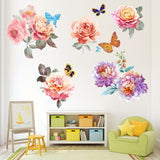 Vintage Style Peony and Rose Floral Wall Stickers with Butterfly Accents - Reusable PVC Decals, Matte Finish, Self-Adhesive Flower Decor for Glass & Smooth Surfaces, Multi-Surface Installation, No Battery Required