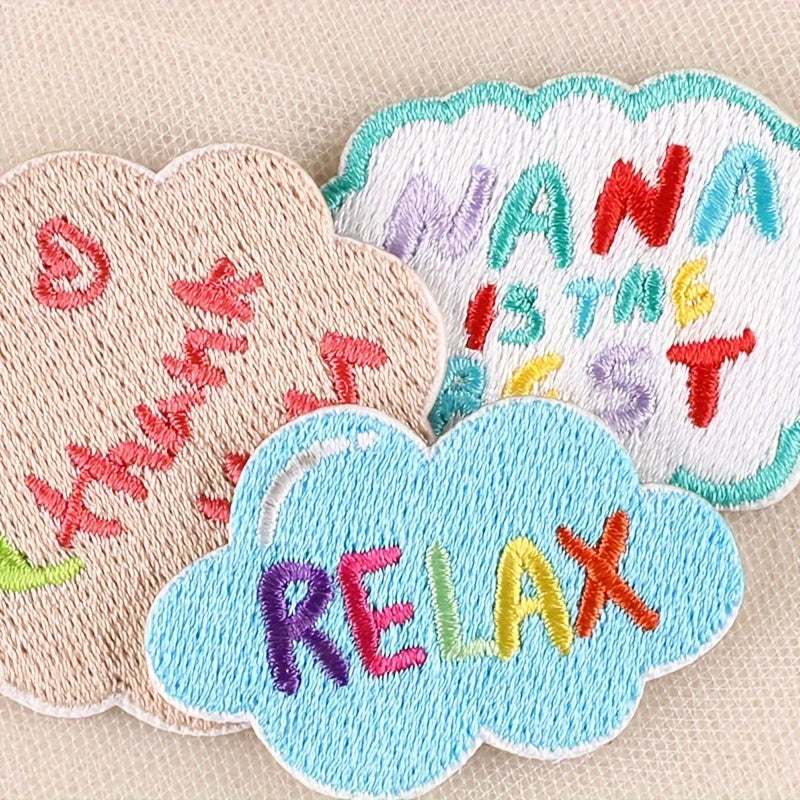 1 Set Of 7, Self-adhesive Embroidery English Word Patch Cartoon Clothing Backpack Shoes Hat Stickers DIY Scrapbook Temple Decoration