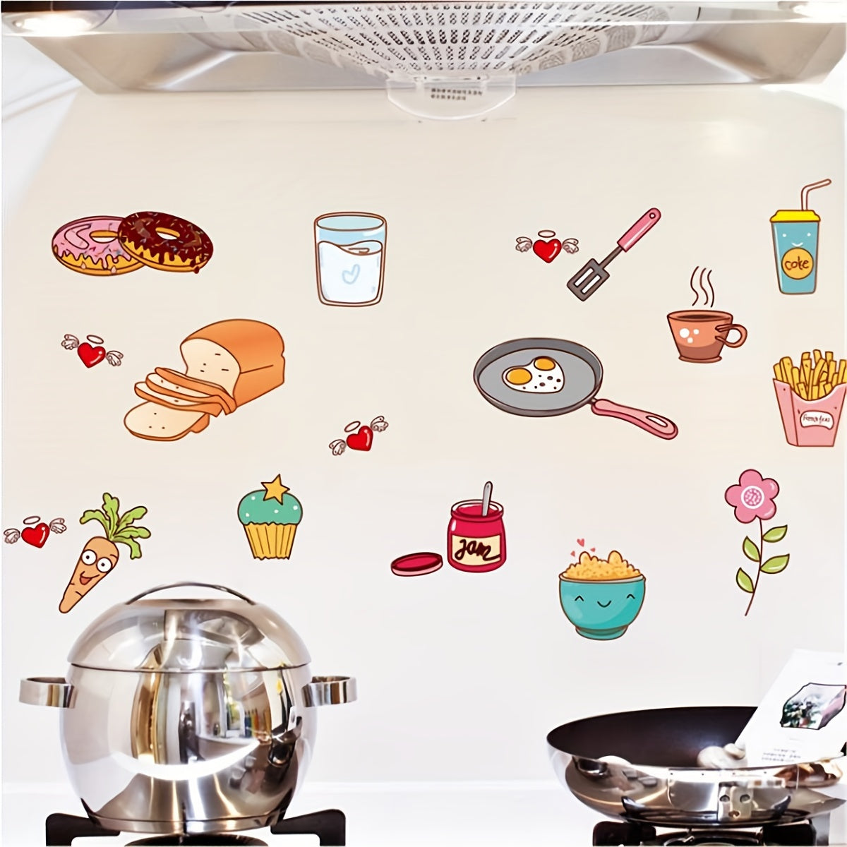 Kitchen Decoration: Food Print Wall Stickers - Removable, Self-Adhesive, Shape and Stripe Design, Perfect for DIY Kitchen Decor