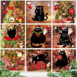 67pcs Christmas & Black Cat Themed Wall Decals - Removable PVC Window Clings for Festive Home Decor