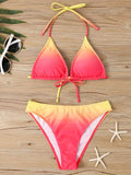 2 Piece Ombre Halter Triangle Bikini Set - Women's Swimwear & Clothing - Tie Back, Low Waist, Medium Stretchy, Backless, Comfortable, and Stylish Swimsuits for Summer