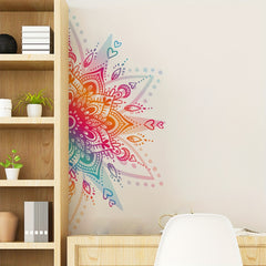 Bohemian Style Floral Mandala Wall Decal - PVC Material, Self-Adhesive, Durable, and Battery-Free