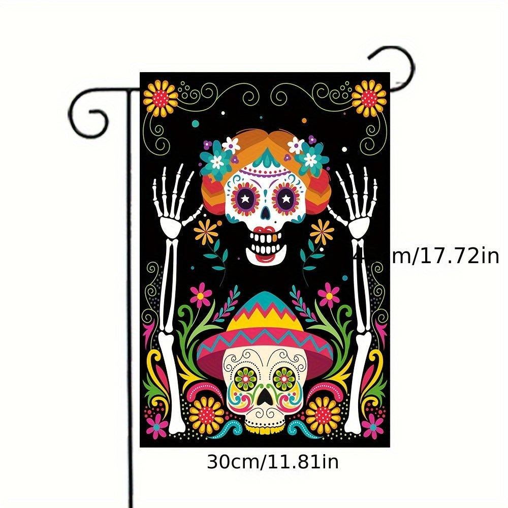 Happy Halloween Spooky Skull Garden Flag - Durable Polyester, Stake-Style Outdoor Decor For Yard & Patio