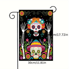 Happy Halloween Spooky Skull Garden Flag - Durable Polyester, Stake-Style Outdoor Decor For Yard & Patio