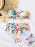 Tropical Print Bikini Set for Women, High-Waisted Sexy Two-Piece Swimsuit with Tie-Front Top, Beachwear Summer Swimwear