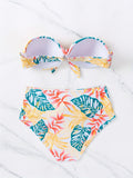 Tropical Print Bikini Set for Women, High-Waisted Sexy Two-Piece Swimsuit with Tie-Front Top, Beachwear Summer Swimwear