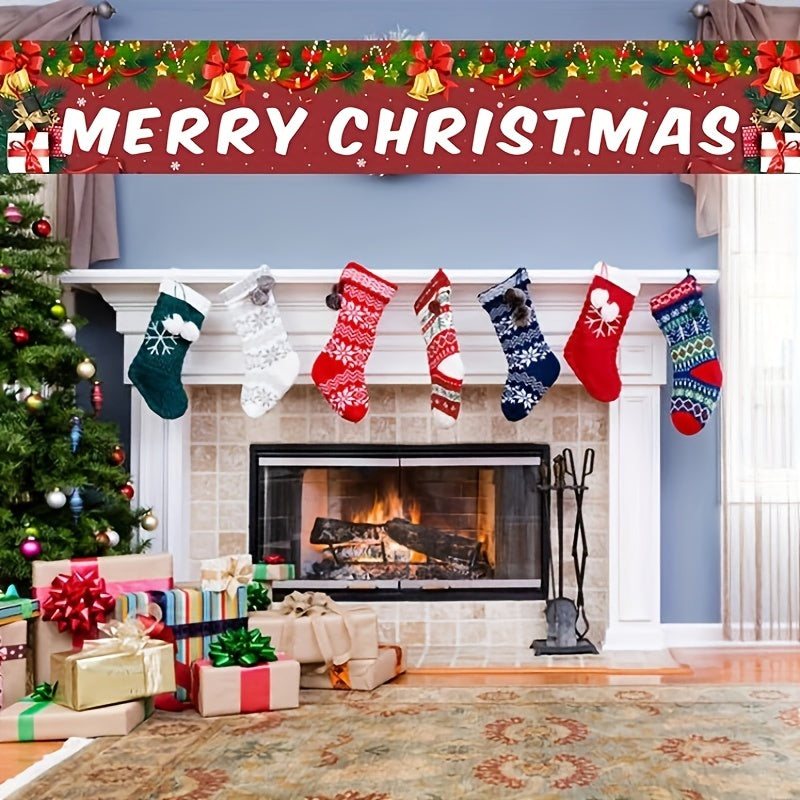 Merry Christmas Banner - Versatile Indoor/Outdoor Holiday Decoration, Polyester Garden Fence Flag for Festive Home & Party Decor