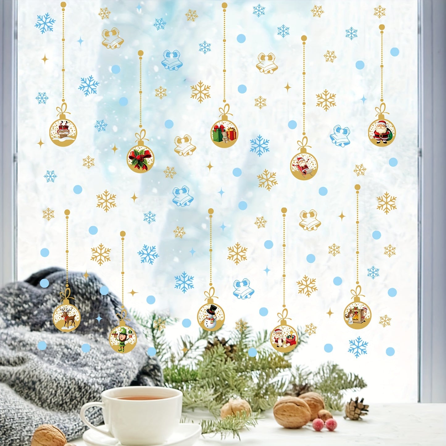 Festive Christmas Wall Stickers: 111pcs in 2 Sheets - Classic PVC Design for Glass Surfaces