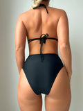 2 Piece Set Bikini - Sexy Halter V Neck Tie Back Backless High Waist Swimsuit with Triangle Top - Comfortable Women's Swimwear & Clothing for Summer Beach Vacation