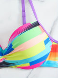 2 Piece Color Block Print Tie Side Bikini Set - Women's Swimwear & Clothing - Colorful Spaghetti Strap Swimsuits with Adjustable Ties and Padded Cups for Comfort and Support