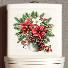 Christmas Floral & Pine Cone Toilet Decal - Easy Stick, Removable Bathroom Sticker for Festive Decor