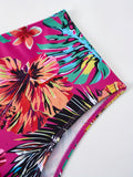 Women's Sexy Faux Pearl-Accented Bikini Set, Tropical Print, High-Waist Swimwear