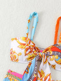 Allover Print Knot Front High Waist 2 Piece Set Bikini Swimsuits, Women's Swimwear & Clothing