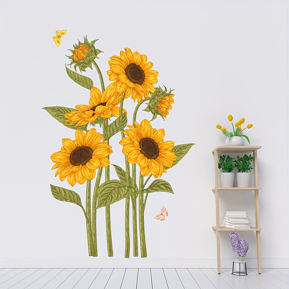 2pcs Sunflower & Butterfly Wall Decals - Waterproof, Removable PVC Stickers for Living Room, Bedroom, and Home Office Decor