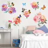 Vintage Style Peony and Rose Floral Wall Stickers with Butterfly Accents - Reusable PVC Decals, Matte Finish, Self-Adhesive Flower Decor for Glass & Smooth Surfaces, Multi-Surface Installation, No Battery Required