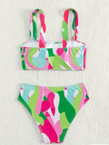 Stylish Two-Piece Bikini Set - Women's High-Waisted Swimwear - Abstract Print, Adjustable Straps, Quick-Dry, Summer Beachwear, Comfortable and Flattering