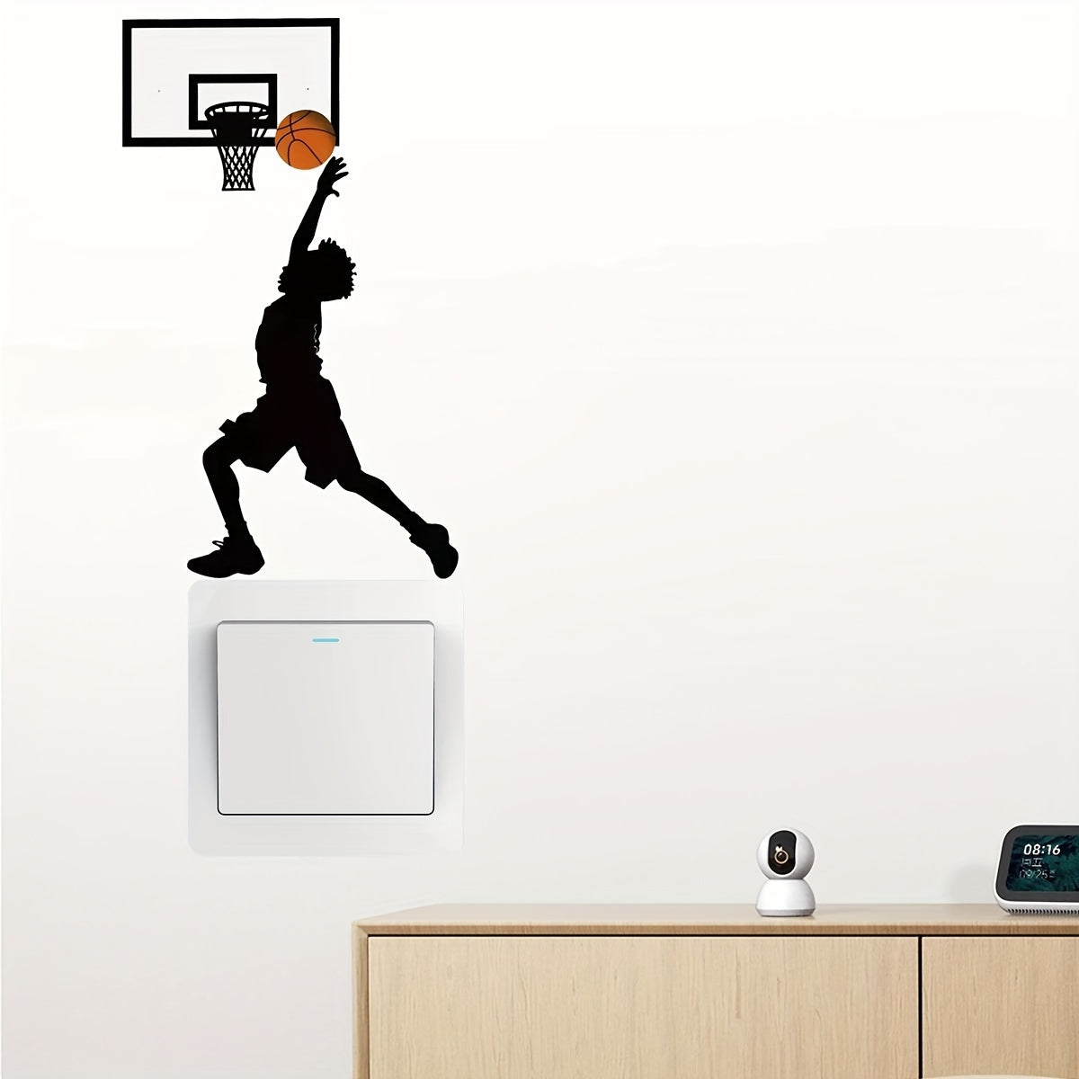 Classic Basketball Player Silhouette Wall Sticker - Reusable PVC Decal for Glass & Multi-Surface, Self-Adhesive Matte Finish Switch & Outlet Cover, No Battery Required - 1 Piece Set