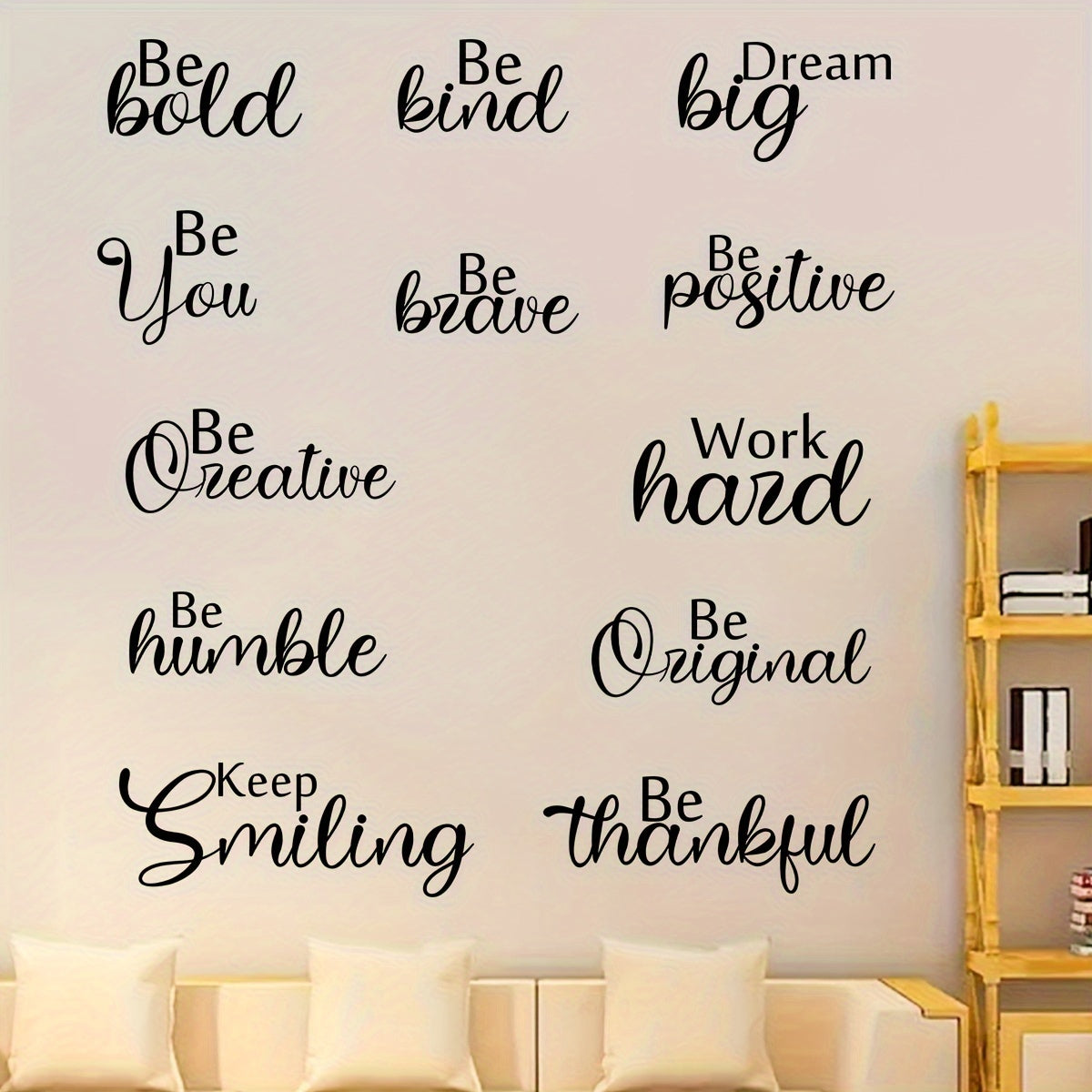 12Pcs Contemporary Inspirational Quote Wall Stickers, Graphic PVC Decals, Semi-Matte Self-Adhesive Art for Bedroom, Living Room, Door Décor, Multi-Surface Installation, Irregular Shape Motivational Phrases, Single Use Remova