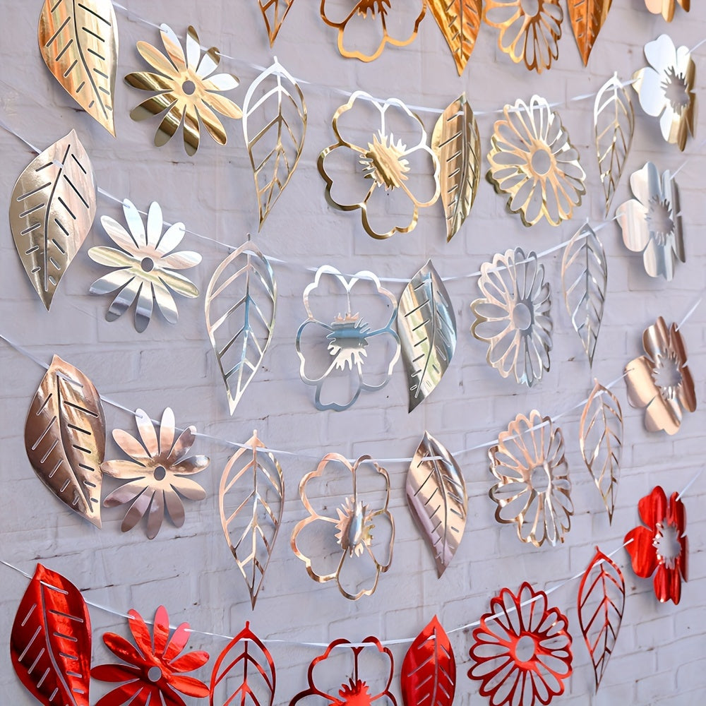 Elegant Mirror Leaf & Floral Garland Pendant - Perfect for Weddings, Birthdays, and Celebrations - Versatile Paper Decor for Any Occasion