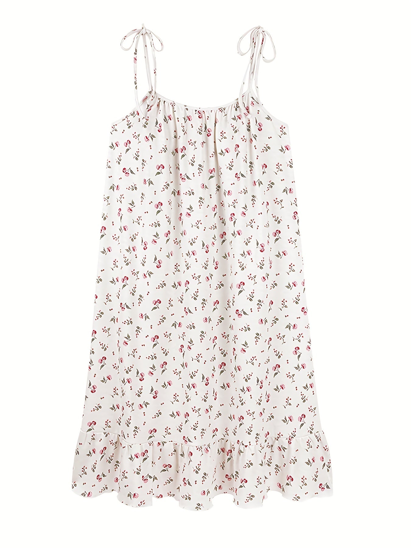 Romantic Floral Print Nightdress - Soft & Sweet Lace-Up Ruffle Slip Dress for Women - Comfortable Sleepwear, Nighttime Elegance