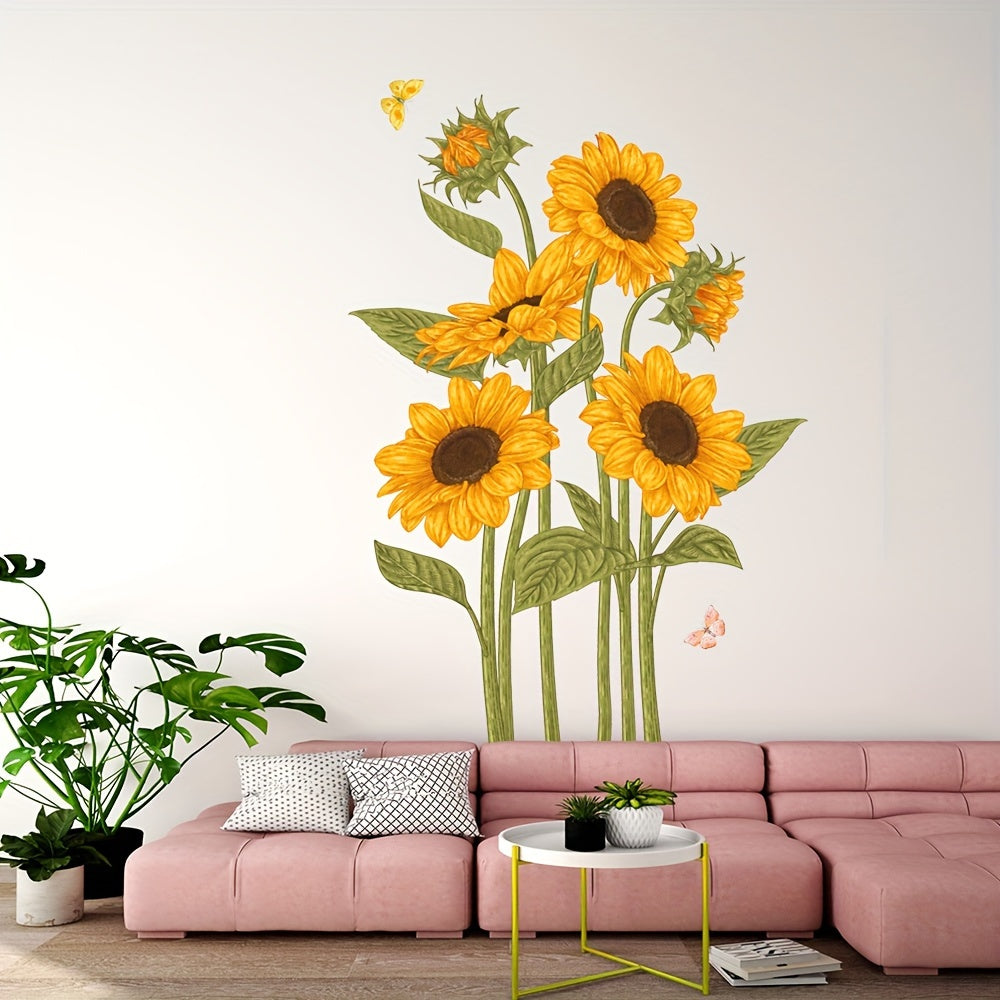 2pcs Sunflower & Butterfly Wall Decals - Waterproof, Removable PVC Stickers for Living Room, Bedroom, and Home Office Decor