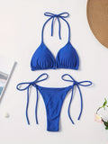 Chic Solid Color Halter Neck Bikini Set - Adjustable Tie-Side Triangle Swimsuit - Flattering Backless Beachwear for Women