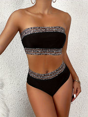 Sexy Leopard Print Bandeau Bikini Set - Women's High-Waisted Two-Piece Swimsuit - Strapless, Beach-Ready, Comfortable, and Flattering Swimwear for a Confident You