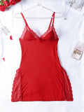 Seductive Lace Slip Dress - Contrast Detail, Side Split, Deep V Backless Babydoll - Womens Intimate Lingerie for a Sultry Appeal