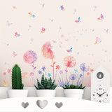 Colorful Dandelion & Butterfly Wall Decals - Wildflower Floral Stickers for Living Room, Bedroom, and TV Background Decor - Easy Apply PVC Home Decor
