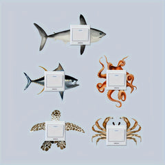 5-Piece Oceanic Creatures Wall Stickers Set, Classic Style PVC Self-Adhesive Decorative Switch Covers, Ceramic Surface Compatible, Matte Finish, No Battery Needed, Single Use, Irregular Shape - DIY Home Wall Art Murals