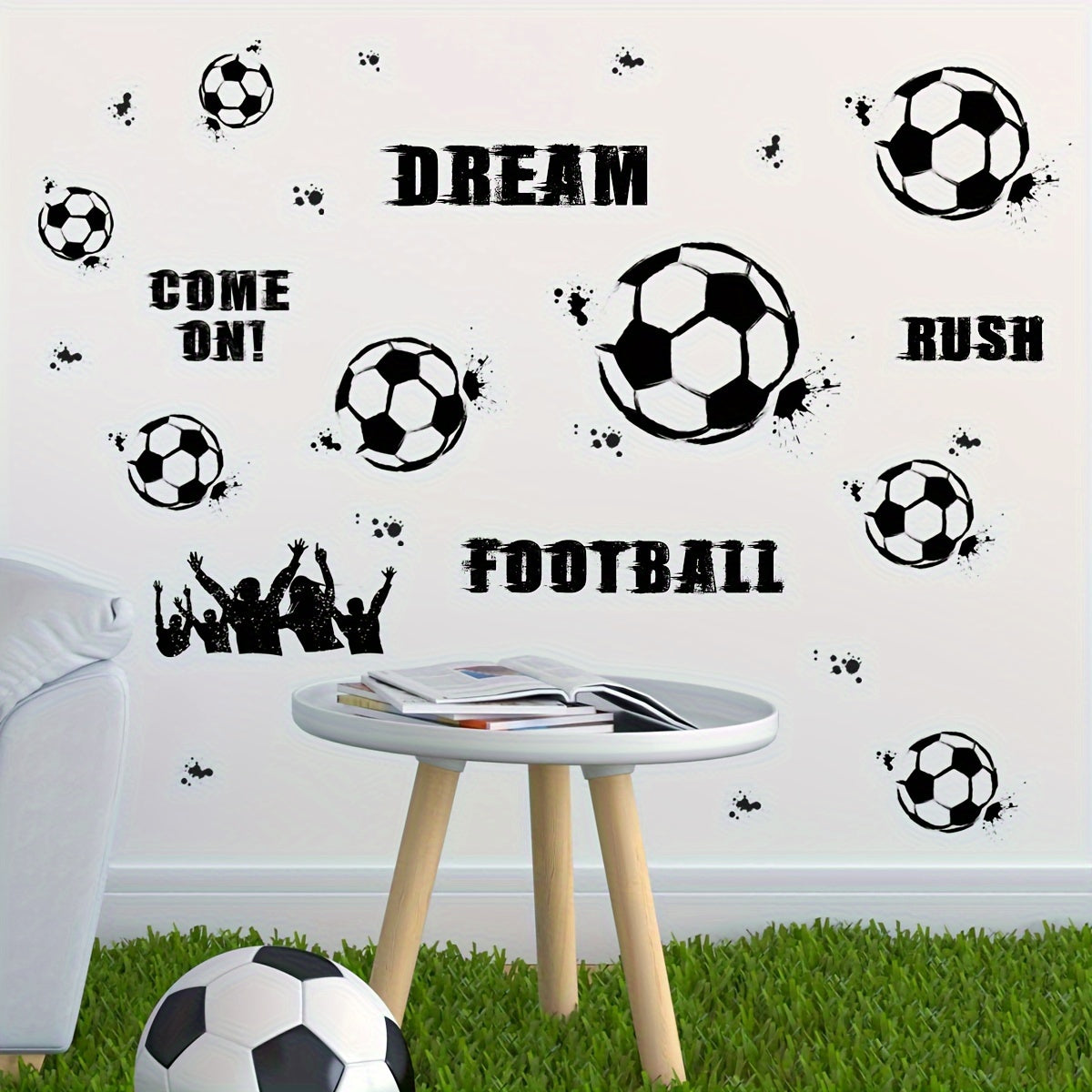 1 Set/2pcs, Removable Football English Slogan Wall Stickers Self-adhesive Wall Stickers Decorative Wall Stickers, Suitable for Living Room, Bedroom, Room