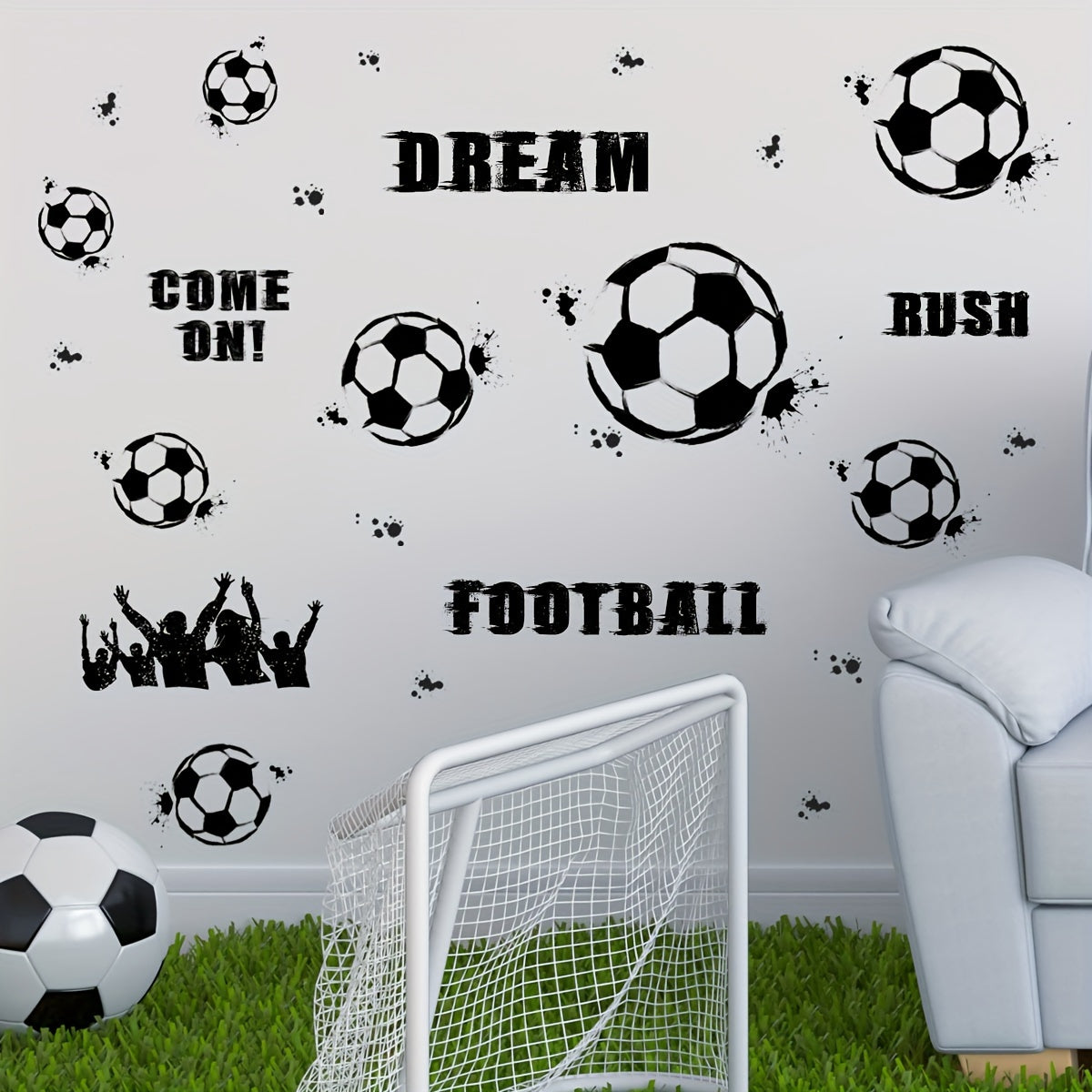 1 Set/2pcs, Removable Football English Slogan Wall Stickers Self-adhesive Wall Stickers Decorative Wall Stickers, Suitable for Living Room, Bedroom, Room