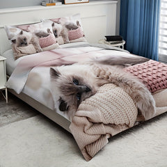 3pcs Polyester Duvet Cover Set (1*Duvet Cover + 2*Pillowcase, Without Core), Fashion Cute 3D Cat Print All Season Bedding Set, Soft Comfortable Duvet Cover, For Bedroom, Guest Room