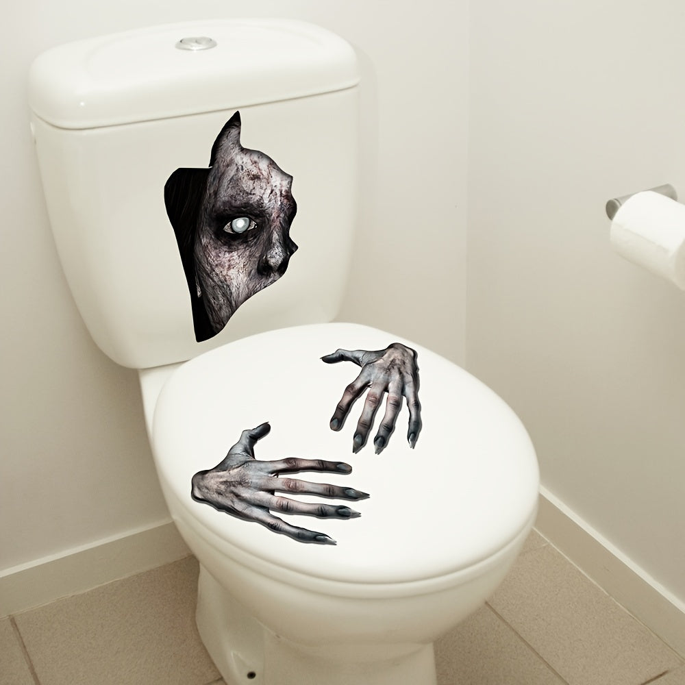 Halloween Horror Ghost Hand Decals, Contemporary 3D Bathroom Toilet Decor, PVC Material, No Electricity Needed, Featherless Holiday Decoration