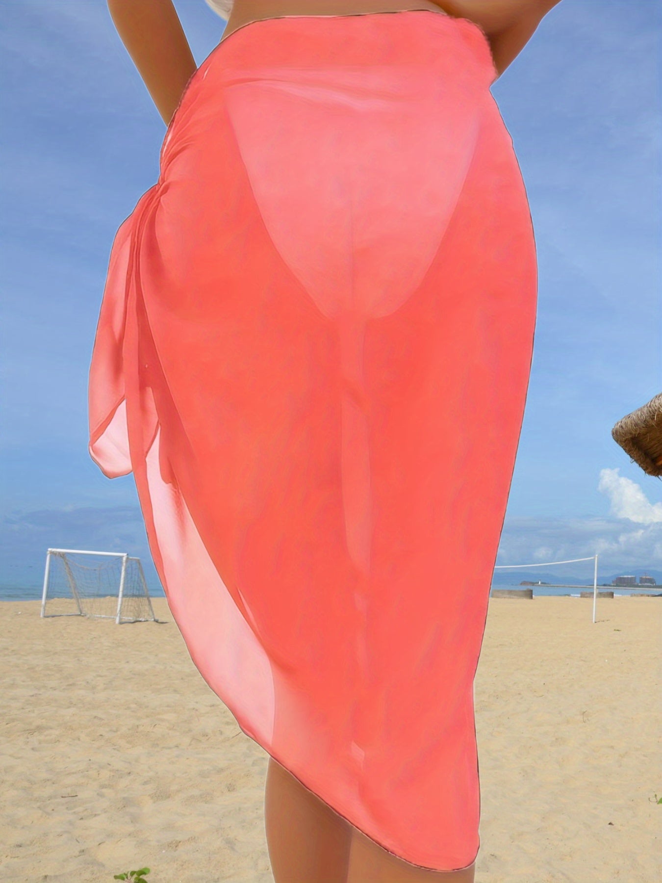 Chic Mesh Sarong Wrap for Women - Breathable, Lightweight, Solid Color - Versatile Beach & Poolside Cover-Up