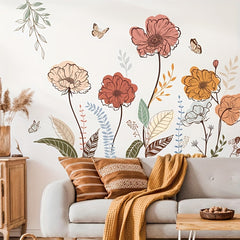 Bohemian Chic Floral Wall Decal - Easy Peel & Stick, PVC Material, Perfect For Living Room, Bedroom, And Tv Backdrop Decor