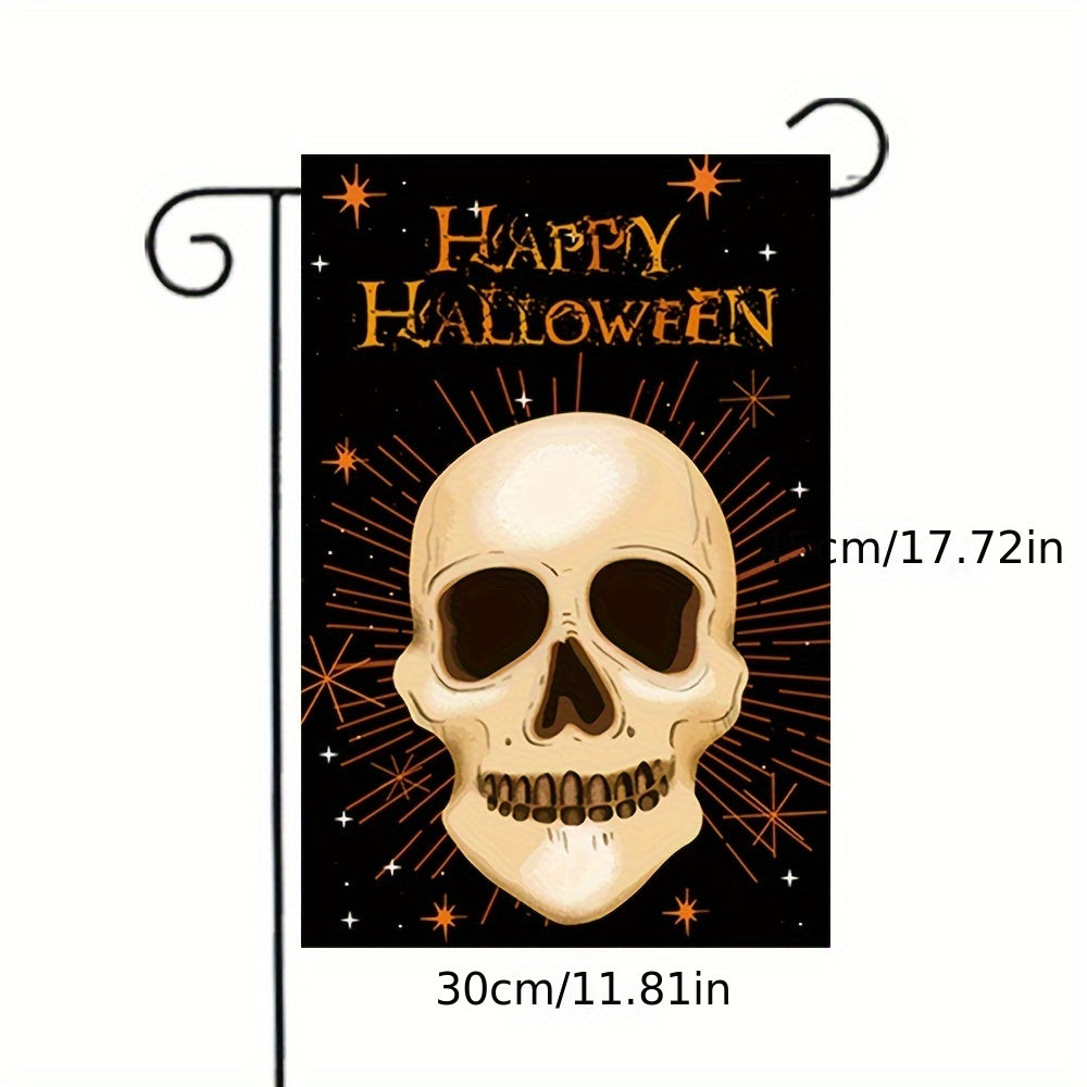 Happy Halloween Spooky Skull Garden Flag - Durable Polyester, Stake-Style Outdoor Decor For Yard & Patio