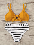 Chic 2-Piece Striped Bikini Set - V-Neck with Tie-Front, Flattering High-Cut Bottoms, Perfect for Beach and Poolside