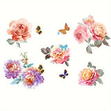 Vintage Style Peony and Rose Floral Wall Stickers with Butterfly Accents - Reusable PVC Decals, Matte Finish, Self-Adhesive Flower Decor for Glass & Smooth Surfaces, Multi-Surface Installation, No Battery Required