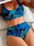 2 Piece Set Tropical Print High Waist Square Neck Bikini, Women's Swimwear & Clothing Swimsuits