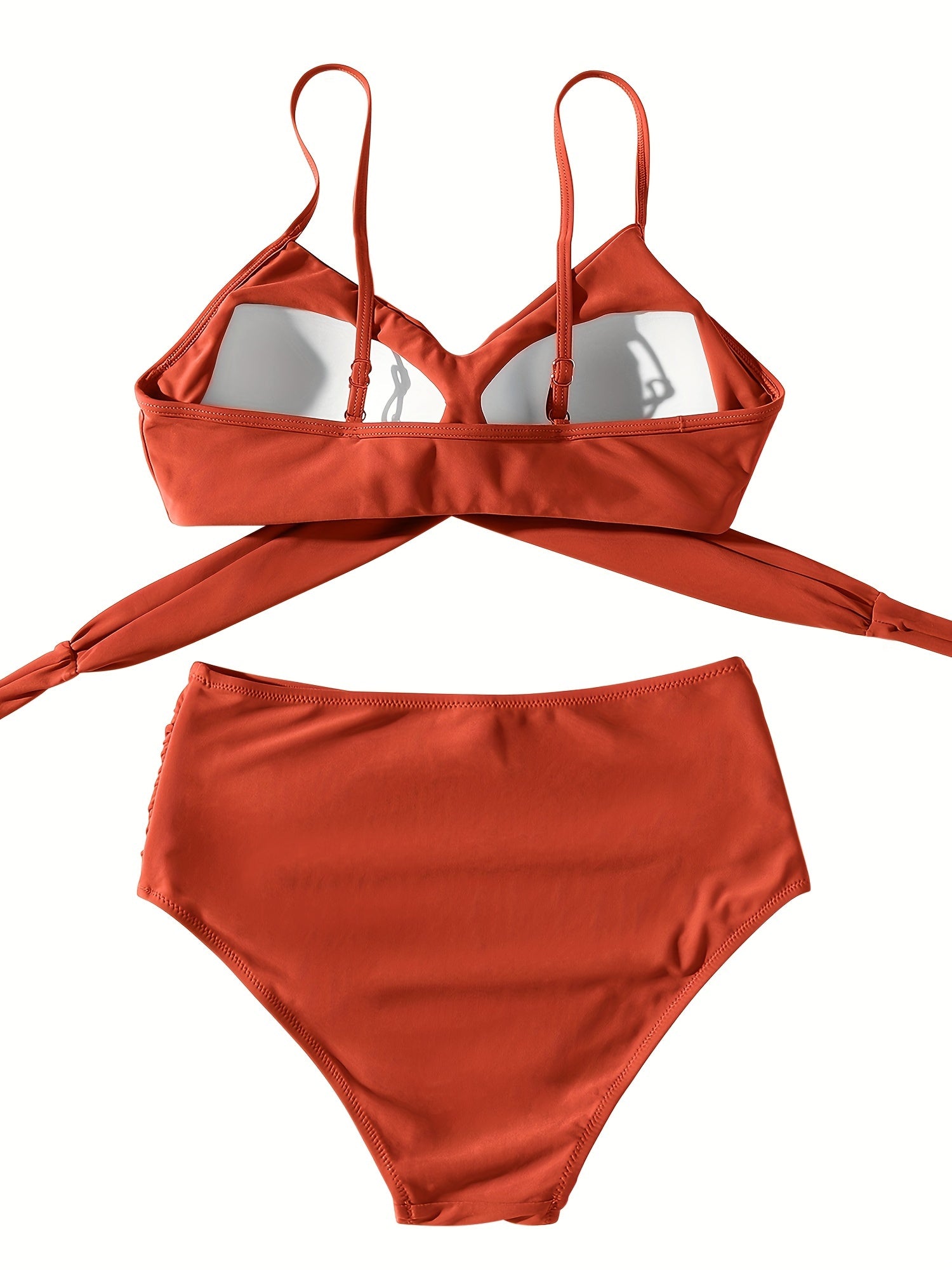 2 Piece Ruched Bikini Set - Women's High Waist Swimsuits with V Neck, Solid Color, Comfortable Swimwear & Clothing for Beach Vacation