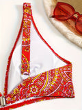 Chic Floral Print Bikini Set for Women - Slimming, High-Waist Two-Piece Swimsuit with Tie Detail, Stretchy Polyester Blend