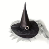 Funky Black Witch Hat with Veil - Perfect for Halloween & Cosplay Parties, Non-Woven Fabric