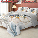 All-Season Elegance: 3pc Soft Woven Marble Pattern Quilt & Pillowcase Set, Easy-Care Polyester