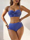 2 Piece Plaid Print Bikini Set - High Waist, Spaghetti Straps, Comfortable, Flattering, Women's Swimwear & Clothing for Beach Vacation