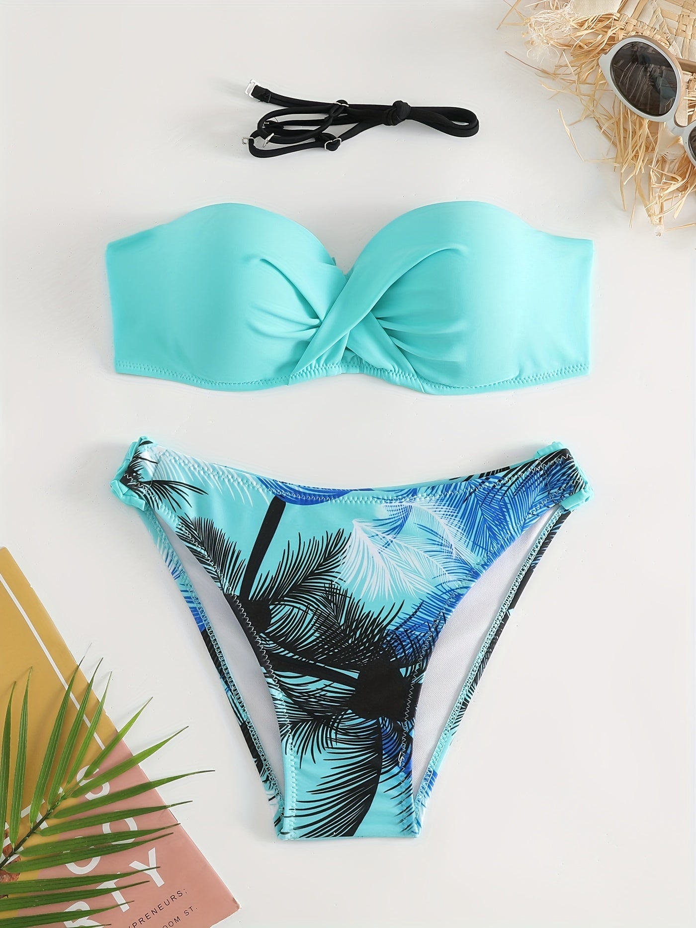 Tropical Print High-Cut Bikini Set - Backless with Ruched Tie-Back - Perfect for Beach Vacations